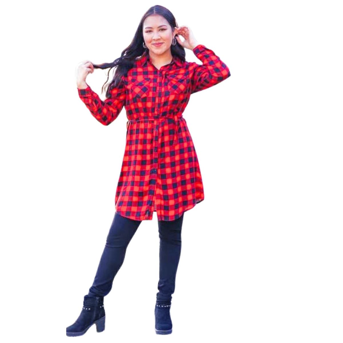 LIKE SHOP - Vestido Corto Leñadora Mujer Blusón Manga Larga Botones 1656