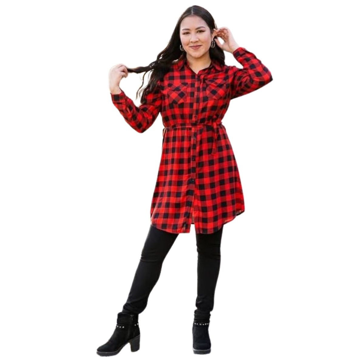 LIKE SHOP - Vestido Corto Leñadora Mujer Blusón Manga Larga Botones 1656