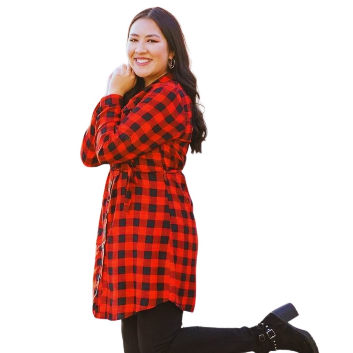 LIKE SHOP - Vestido Corto Leñadora Mujer Blusón Manga Larga Botones 1656