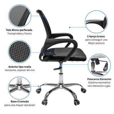 Imagen 2 del producto Silla De Oficina Ejecutiva Nueva York Ergonómica Malla Negra