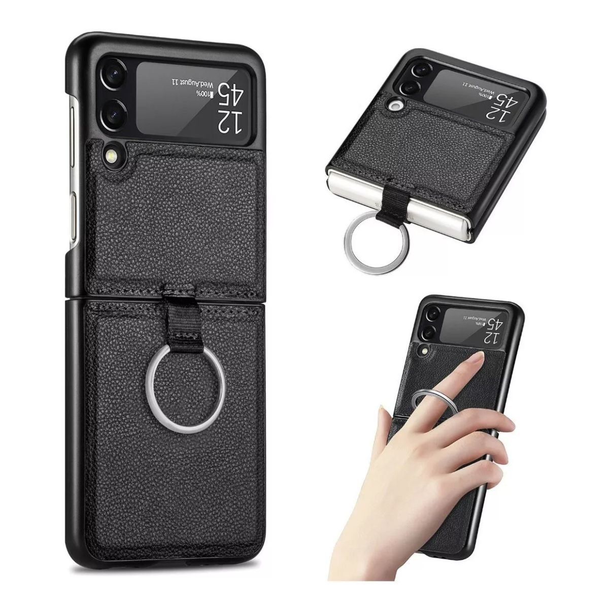 XUNDD - Carcasa para Samsung Z Flip 3 / Z flip 4 de Cuero con Anillo