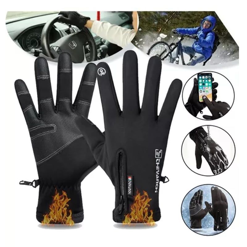 GENERICO - Guantes Cuero Térmicos Impermeables Touch color negro