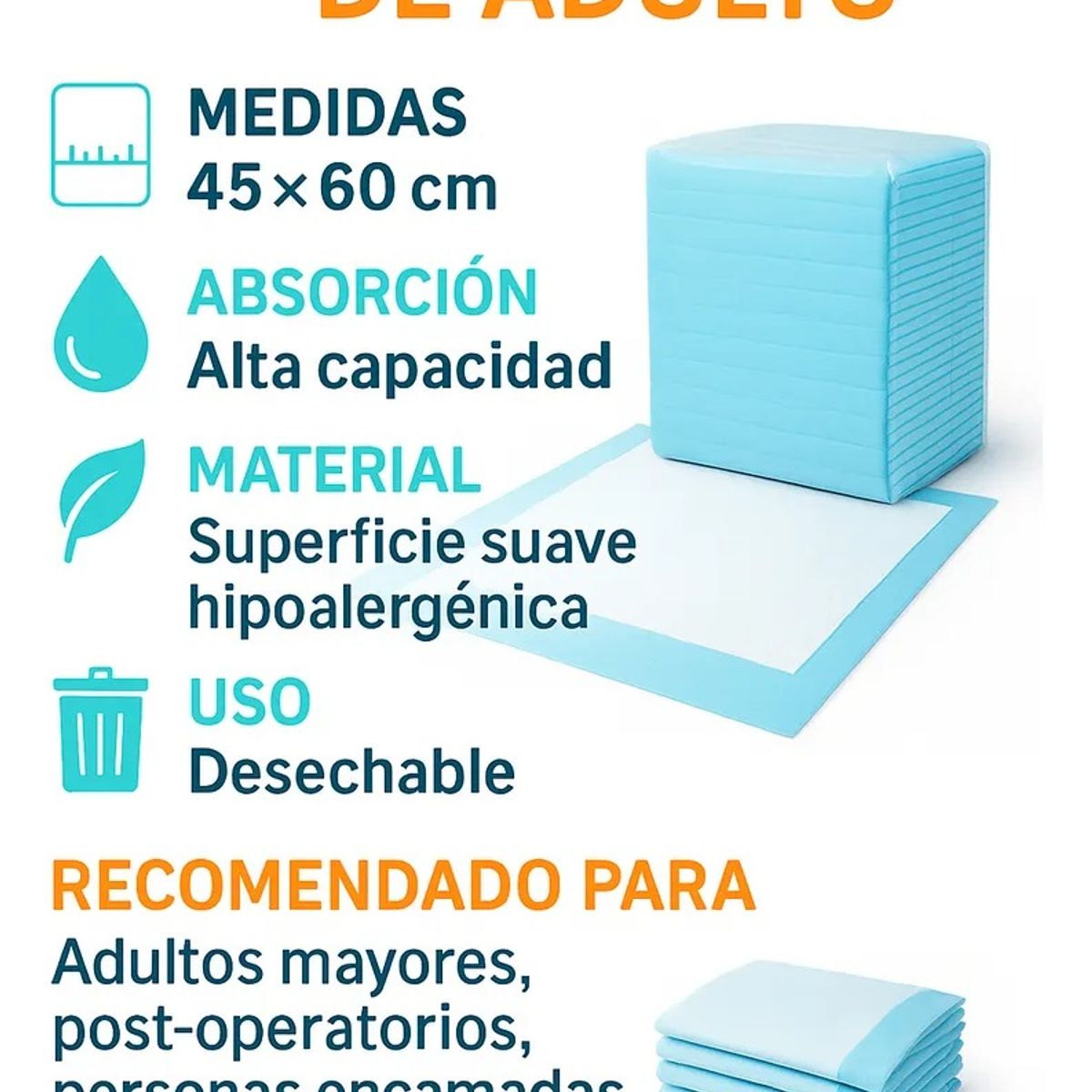 GENERICO - 30 Sabanilla Adulto Protector Cama Pañales Protector 45x60