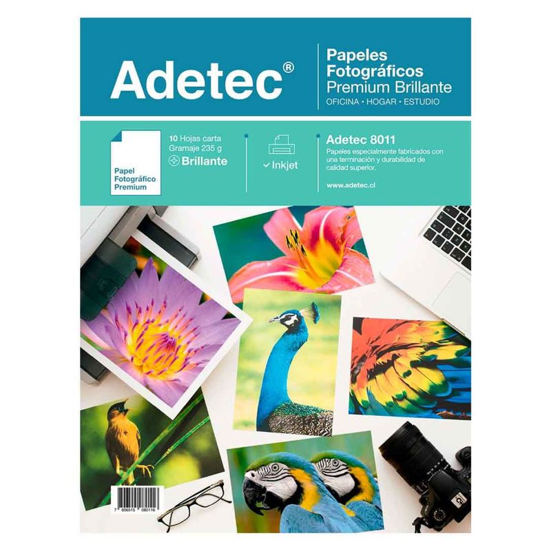 ADETEC - Papel Fotográfico Inkjet Glossy Carta 235 g X 10 Hojas 8011