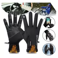 GENERICO - Guantes Cuero Térmicos Impermeables Touch color negro