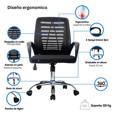 Imagen 2 del producto Silla De Oficina Ejecutiva Barcelona Ergonomica Color Negro
