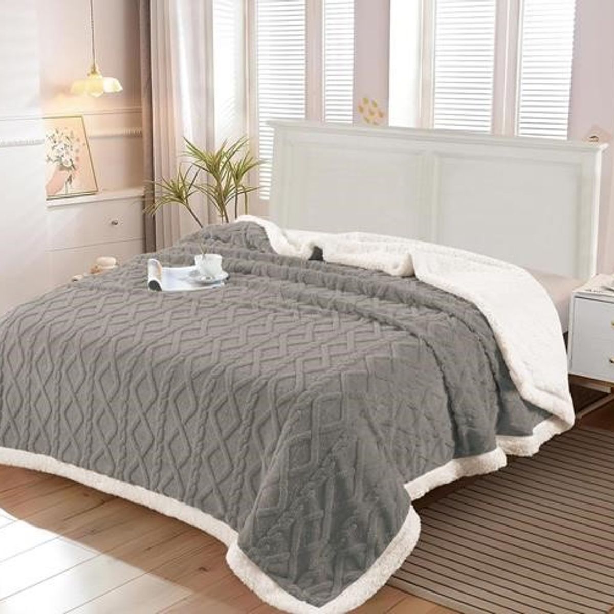 GENERICO - FRAZADA TEXTURIZADA CON CHIPORRO UNICOLOR GRIS 1.5 PLAZAS RS