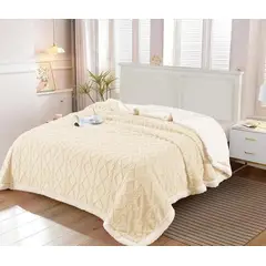 GENERICO - FRAZADA TEXTURIZADA CON CHIPORRO UNICOLOR BEIGE 2 PLAZAS RS