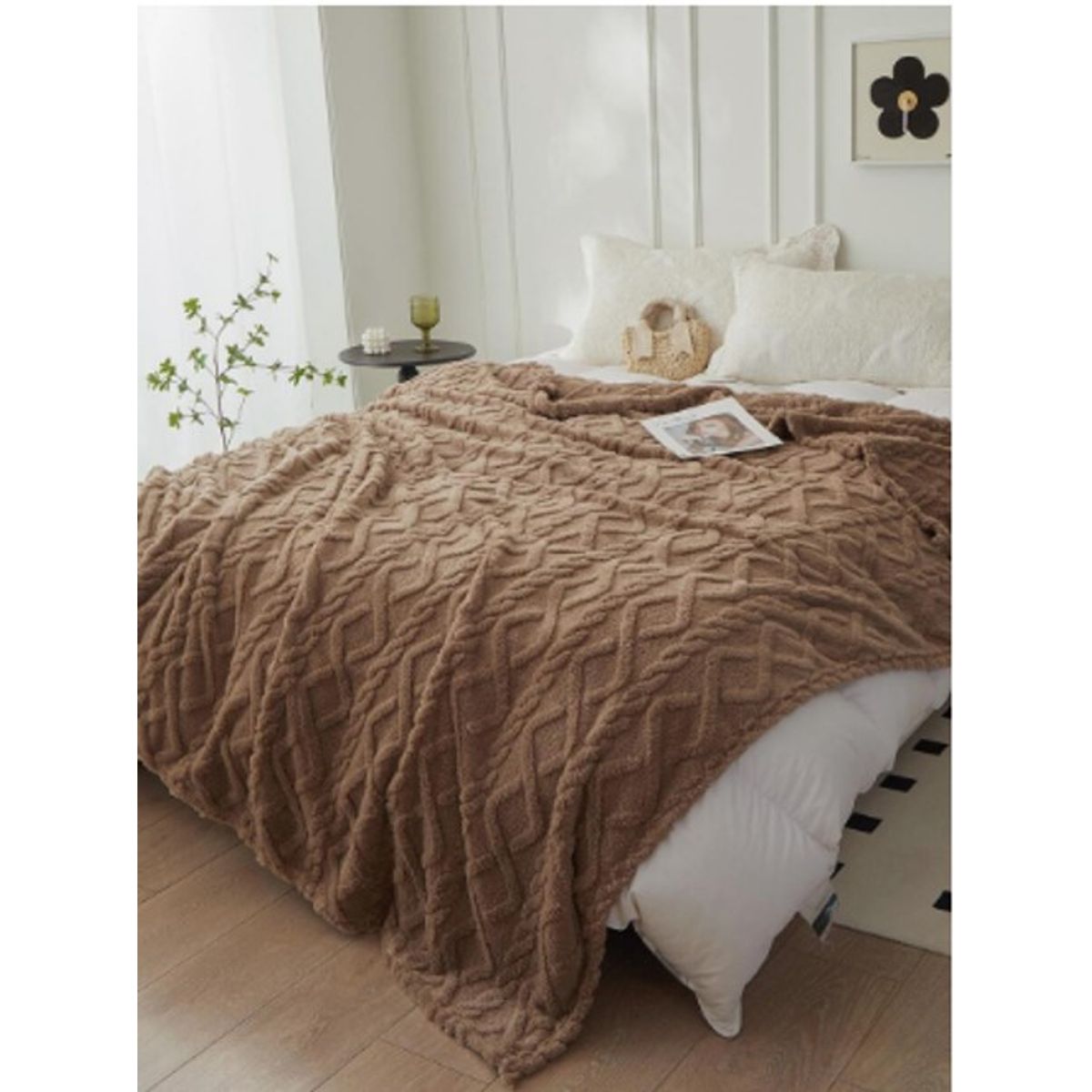 GENERICO - FRAZADA O MANTA TEXTURIZADA UNICOLOR CAFE 2 PLAZAS RS