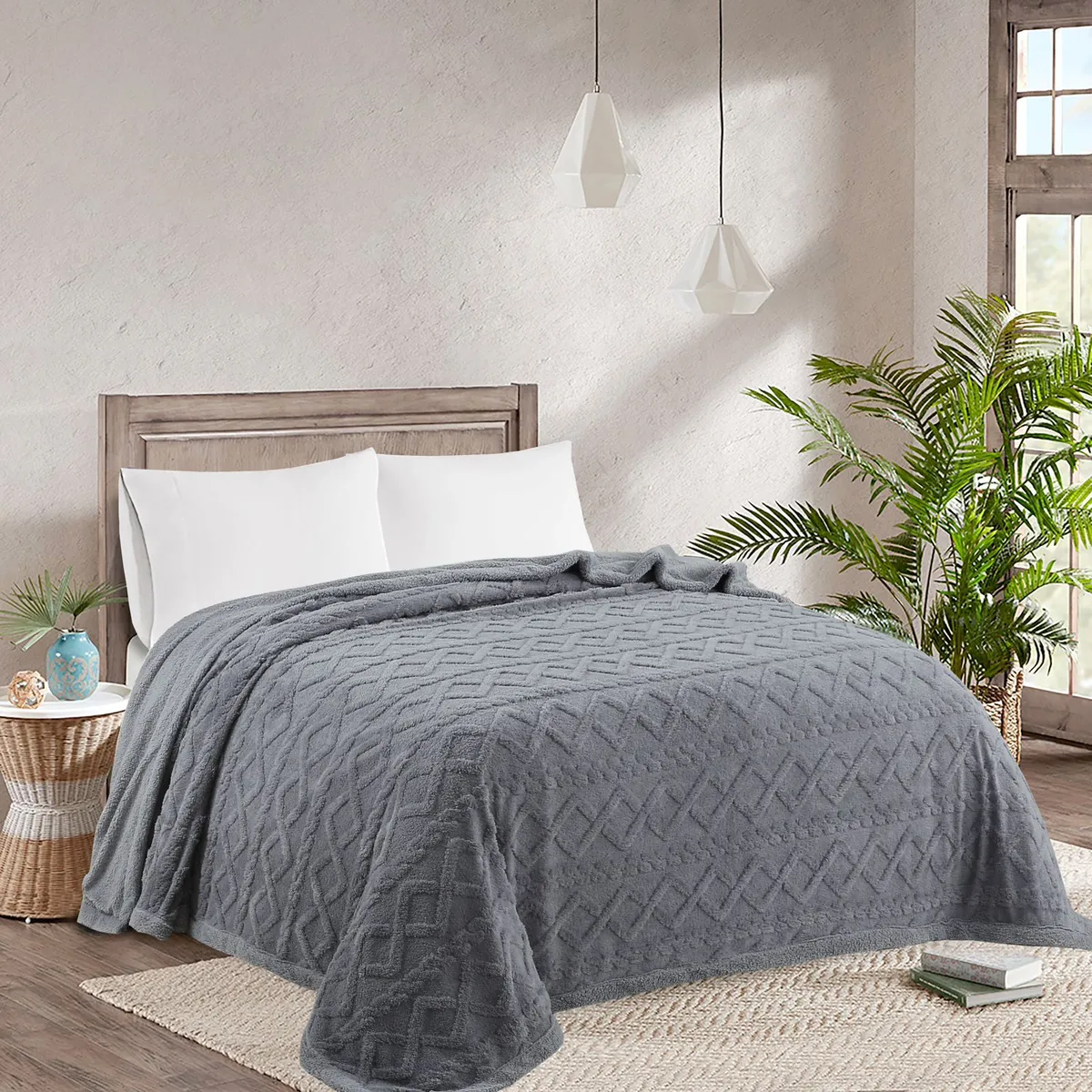 GENERICO - Frazada Térmica Texturizada 230 x 250 cm - Gris