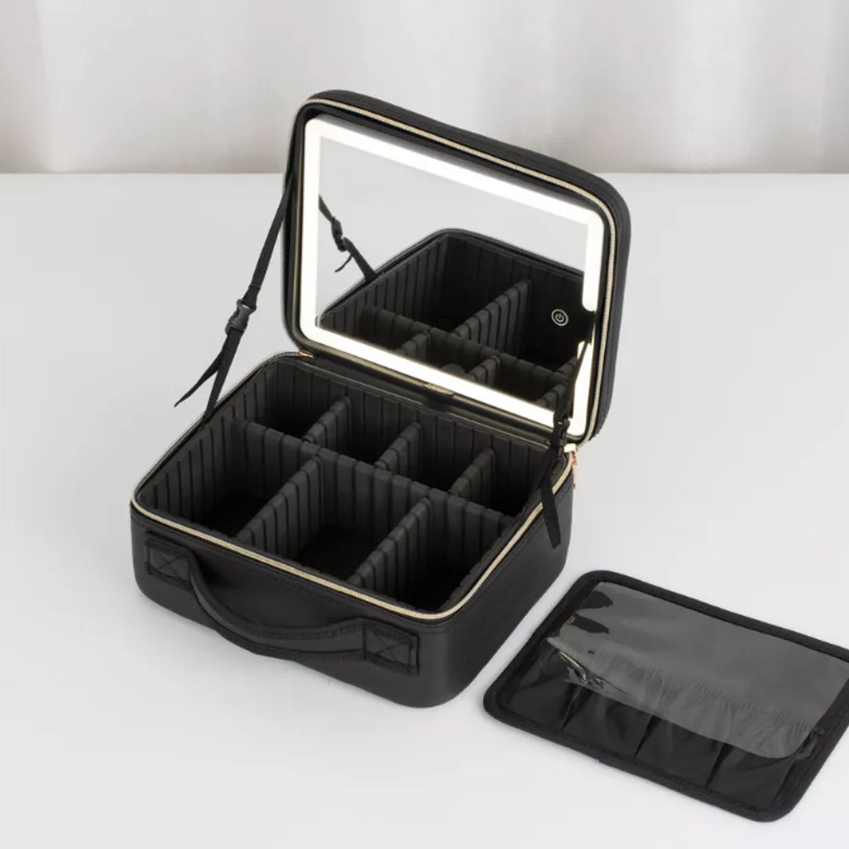 GENERICO - Maleta De Maquillaje Portátil Con Luz Led Espejo Color Negro