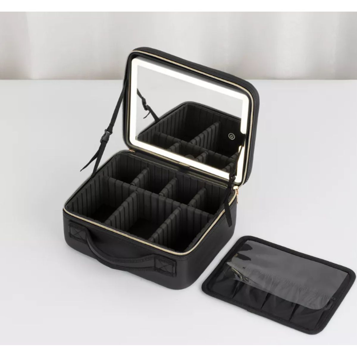 GENERICO - Maleta De Maquillaje Portátil Con Luz Led Espejo Color Negro