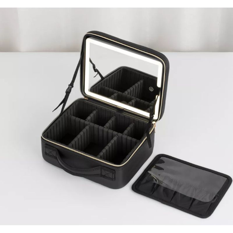 GENERICO - Maleta De Maquillaje Portátil Con Luz Led Espejo Color Negro