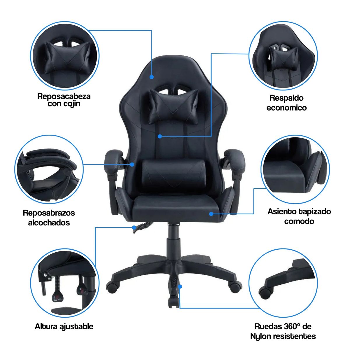 ARTHOME - Silla Gamer Tokio Ergonómica Negro Reclinable