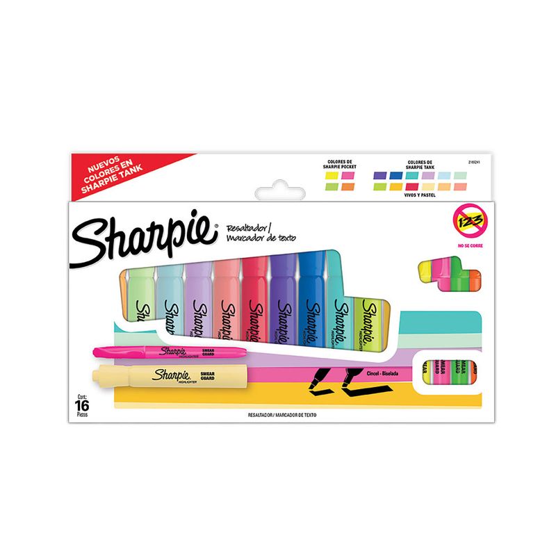 SHARPIE - Caja 4 Destacadores Pocket y 12 Tank Sharpie Pastel y Fluor