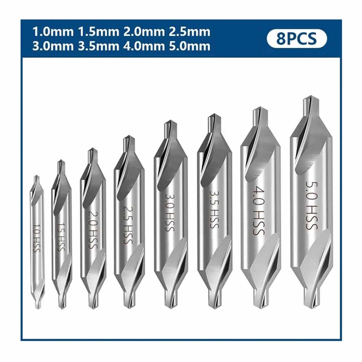 GENERICO - Set 8 Brocas 1-8mm De Centro Perforación Metal Hss