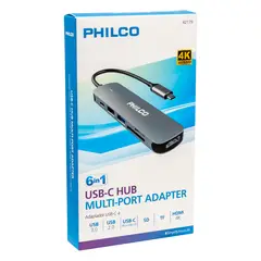 PHILCO - 6 EN 1 HUB TIPO C A HDMI + USB 3.0 - Negro