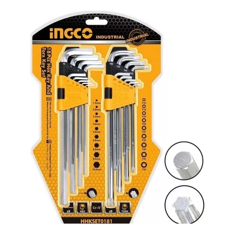 INGCO - Juego De Llaves Hexagonal Allen-torx 18 Pcs Ingco Hhkset0181