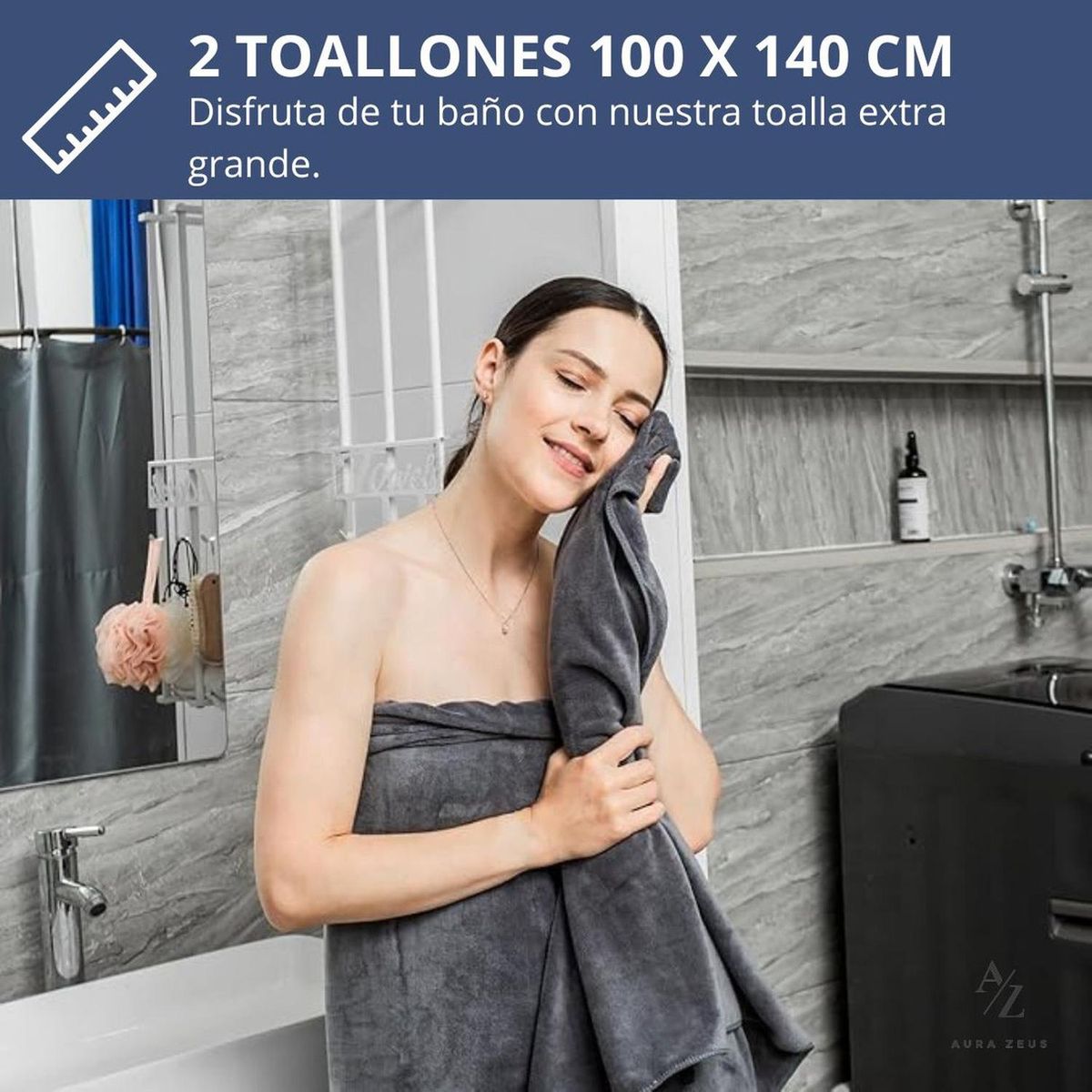 AZ AURAZEUS - Set De 2 Toallas Grande De Baño Toallon 100 x 140 Cm Microfibra Az