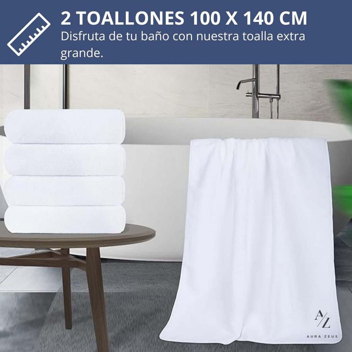 AZ AURAZEUS - Set De 2 Toallas Grande De Baño Toallon 100 x 140 Cm Microfibra Az