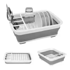 GENERICO - Secador Platos Multiusos Porta Cubiertos Plegable Cocina BlancoGris