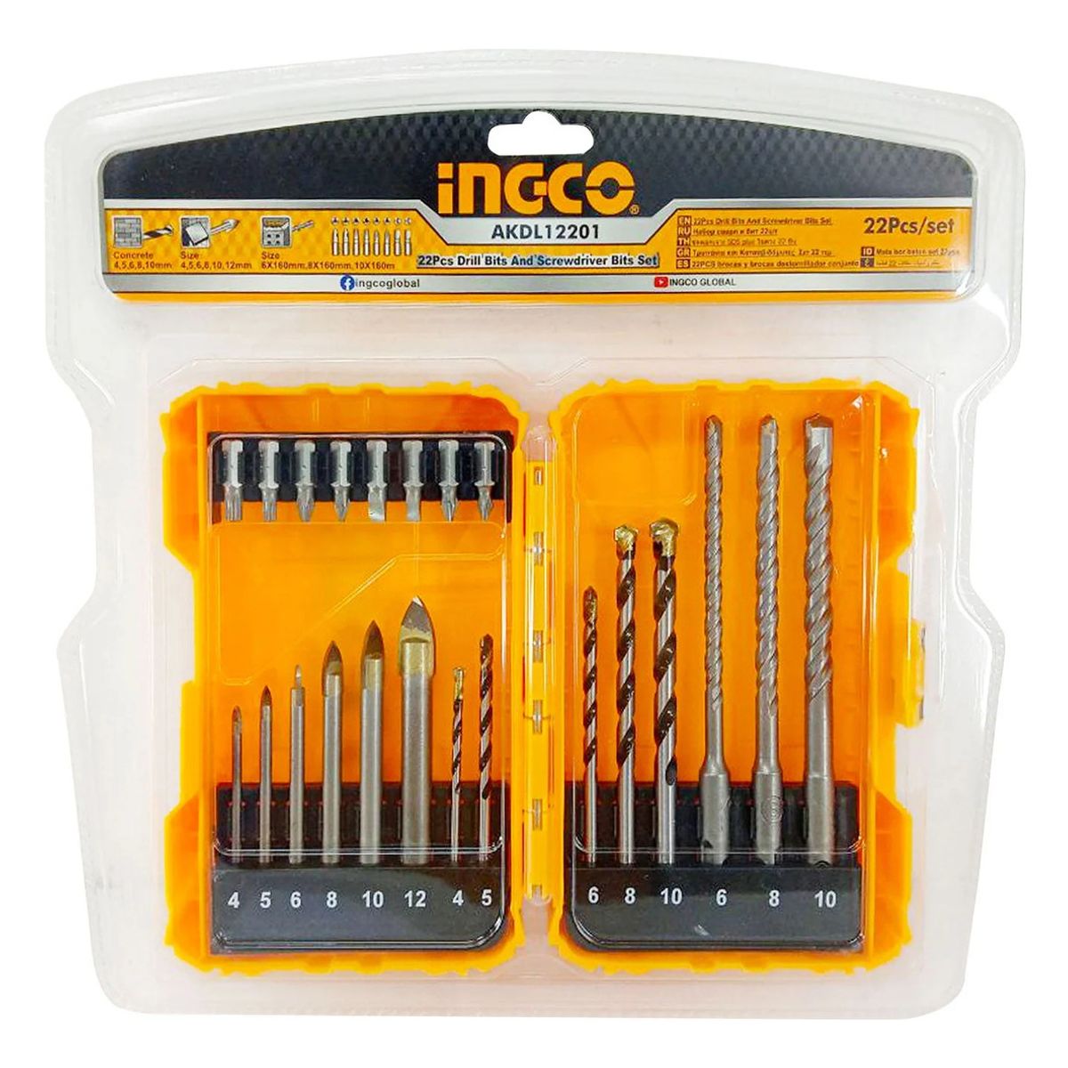 INGCO - Brocas Vidrio Concreto Sds Plus Y Punta 22pc Ingco Akdl12201