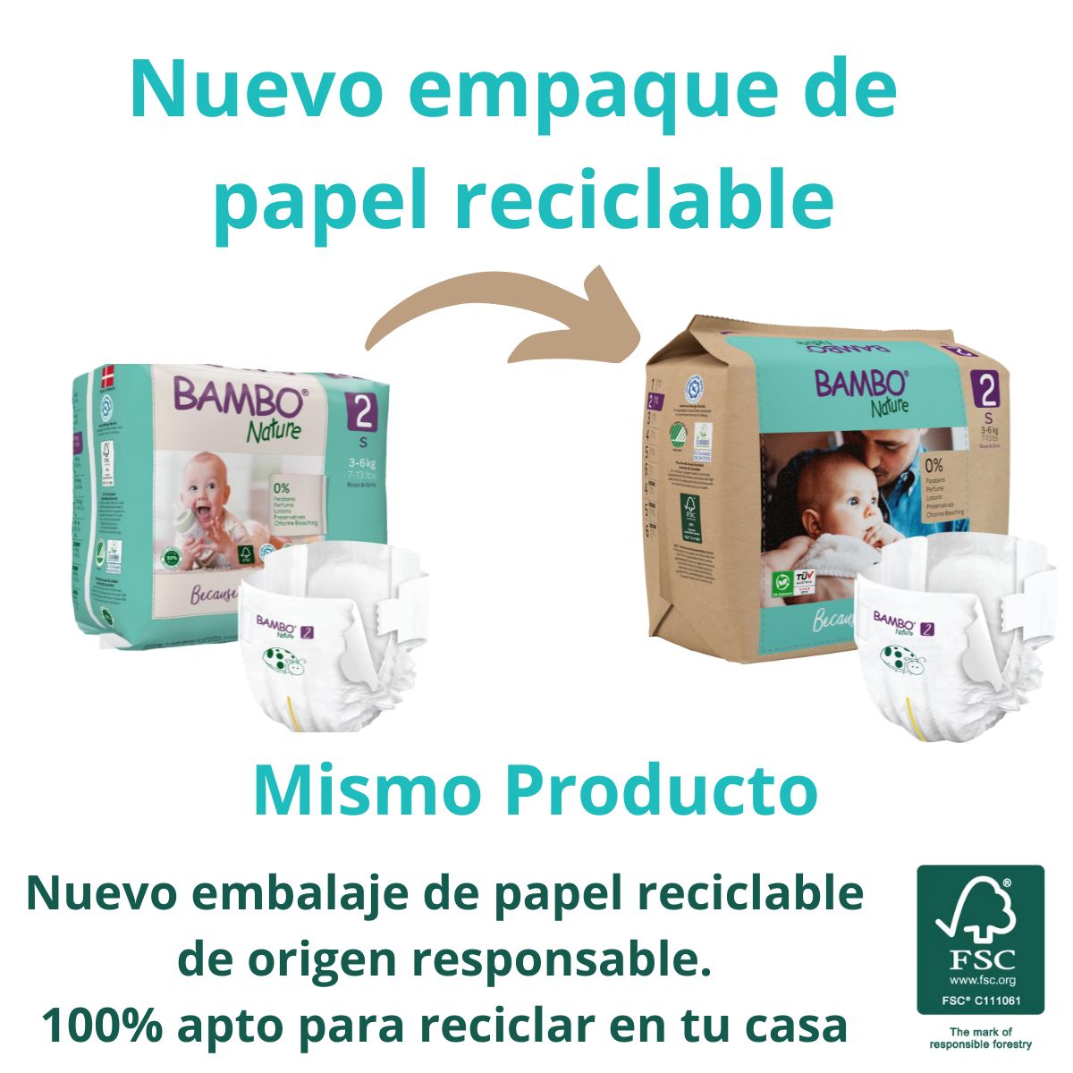 BAMBO NATURE - Pañal Bambo Nature Eco-friendly 2 Bolsa x30 unidades
