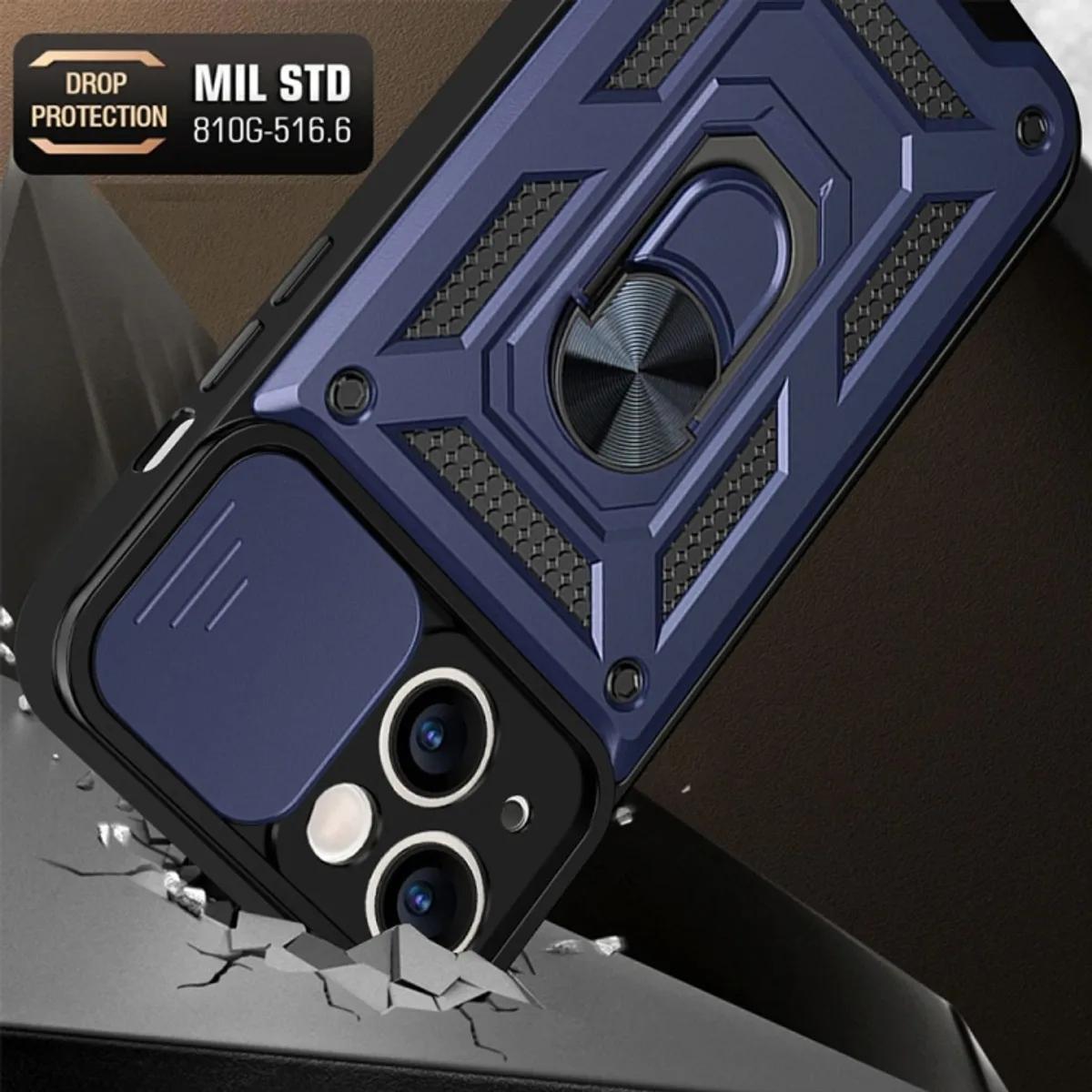 GENERICO - Carcasa Reforzada Con Cubre Cámara Para iPhone 15 Pro Max - Azul