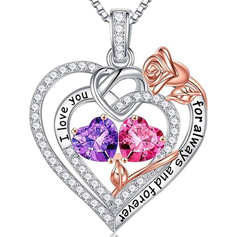 GENERICO - Collar Plata 925 Rosa Corazones Oro Rosa Mujer Regalo Joyas