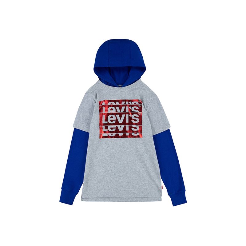 LEVIS - Polera Niño Manga Larga con Hoodie Gris Levis