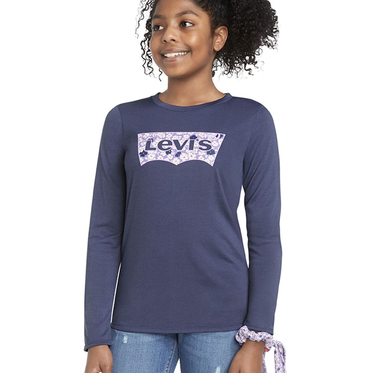 LEVIS - Polera Niña Manga Larga Azul + Colet Levis