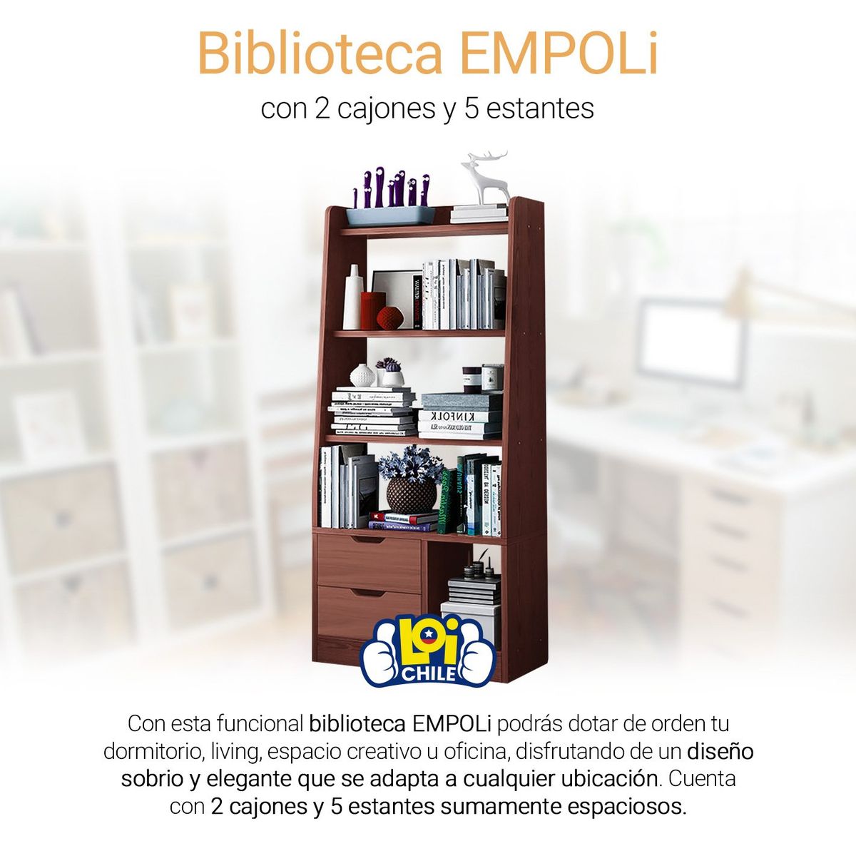 EMPOLI - Biblioteca con 2 Cajones Empoli - Café Oscuro