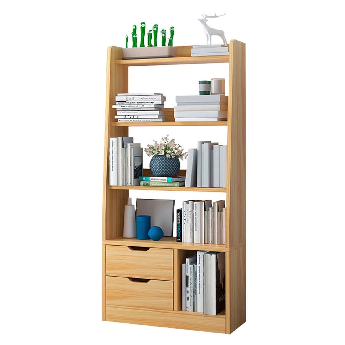 EMPOLI - Biblioteca con 2 Cajones y 5 Estantes Empoli Beige - Café Claro