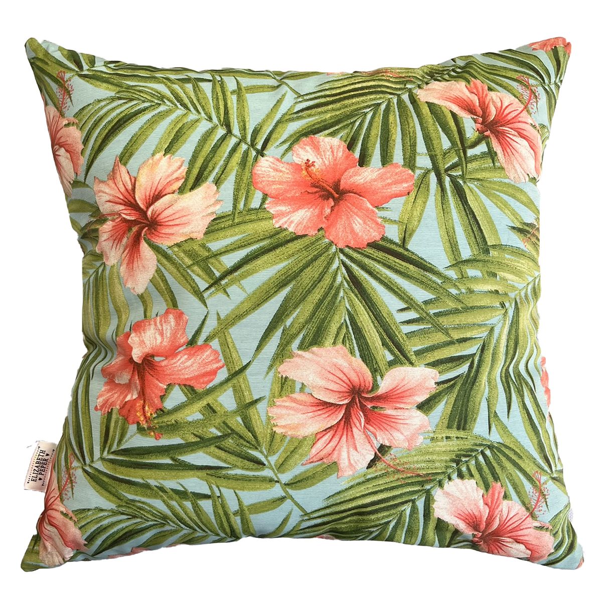 ELIZABETH PEPER - Funda Cojín Decorativo Diseño Hibisco Rosa Verde 50x50