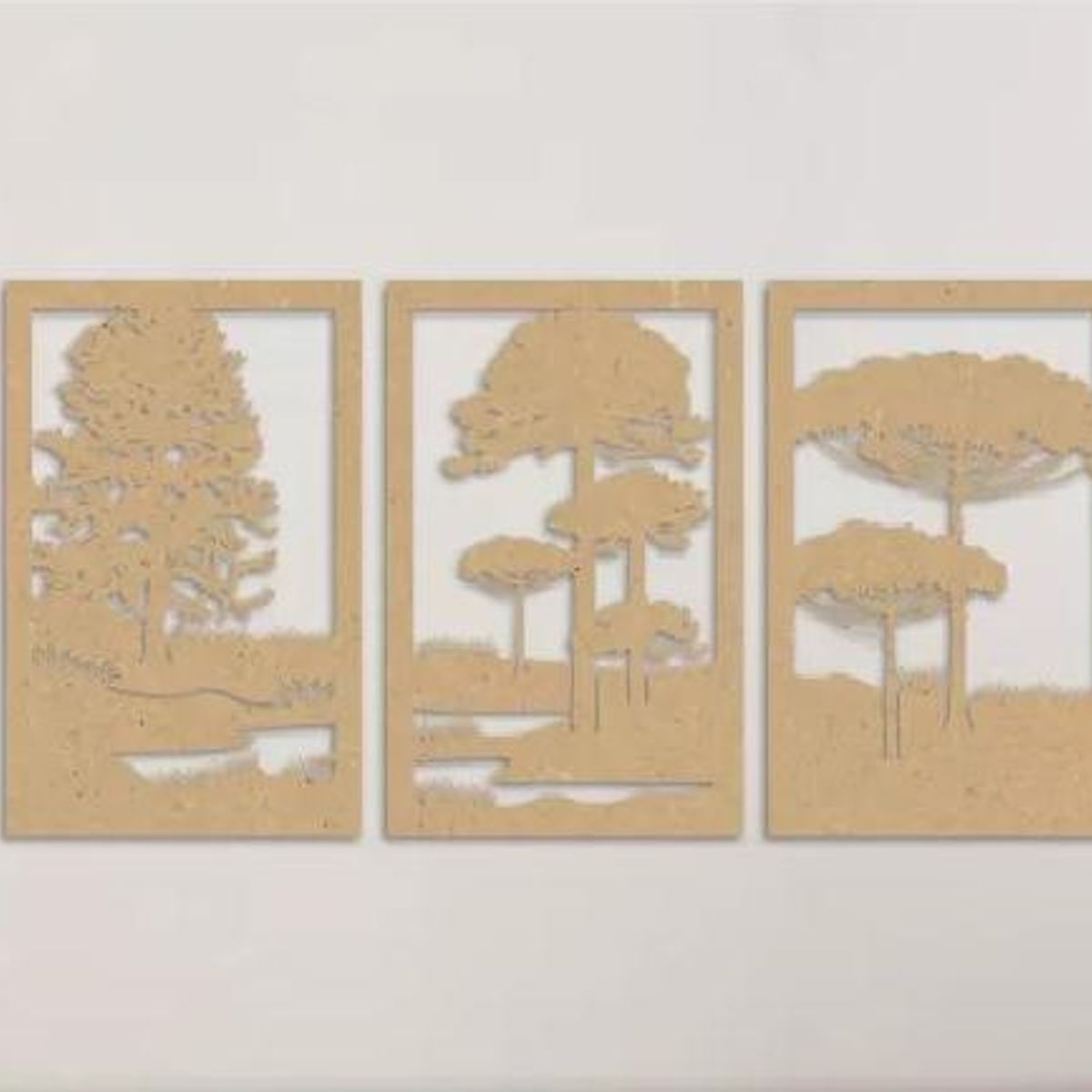 GENERICO - Set de 3 Cuadros Paisaje Árboles Araucarias Natural