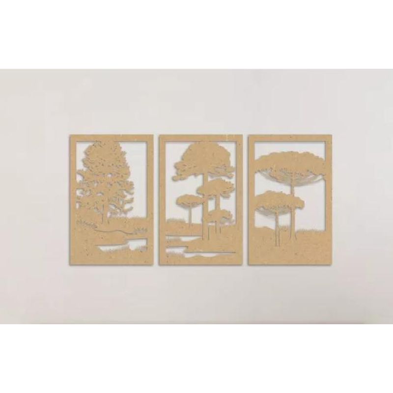 GENERICO - Set de 3 Cuadros Paisaje Árboles Araucarias Natural