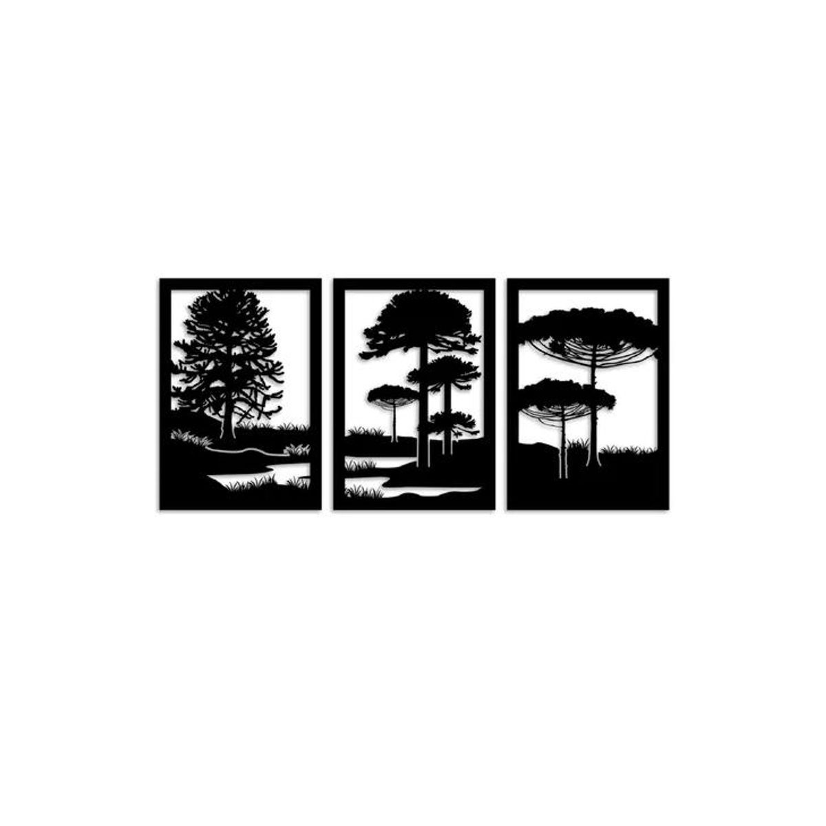 GENERICO - Set de 3 Cuadros Paisaje Árboles Araucarias Negro