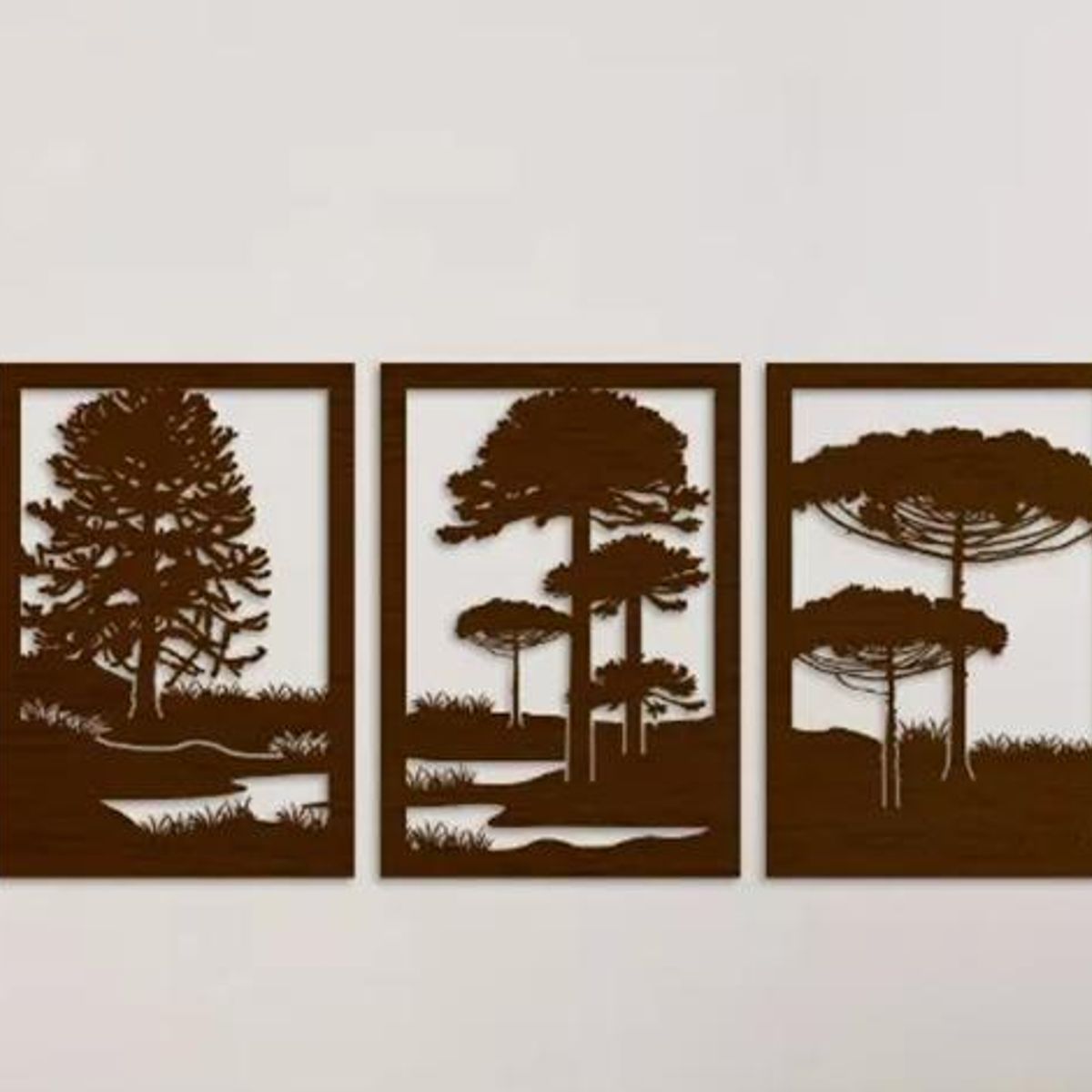 GENERICO - Set de 3 Cuadros Paisaje Árboles Araucarias Roble