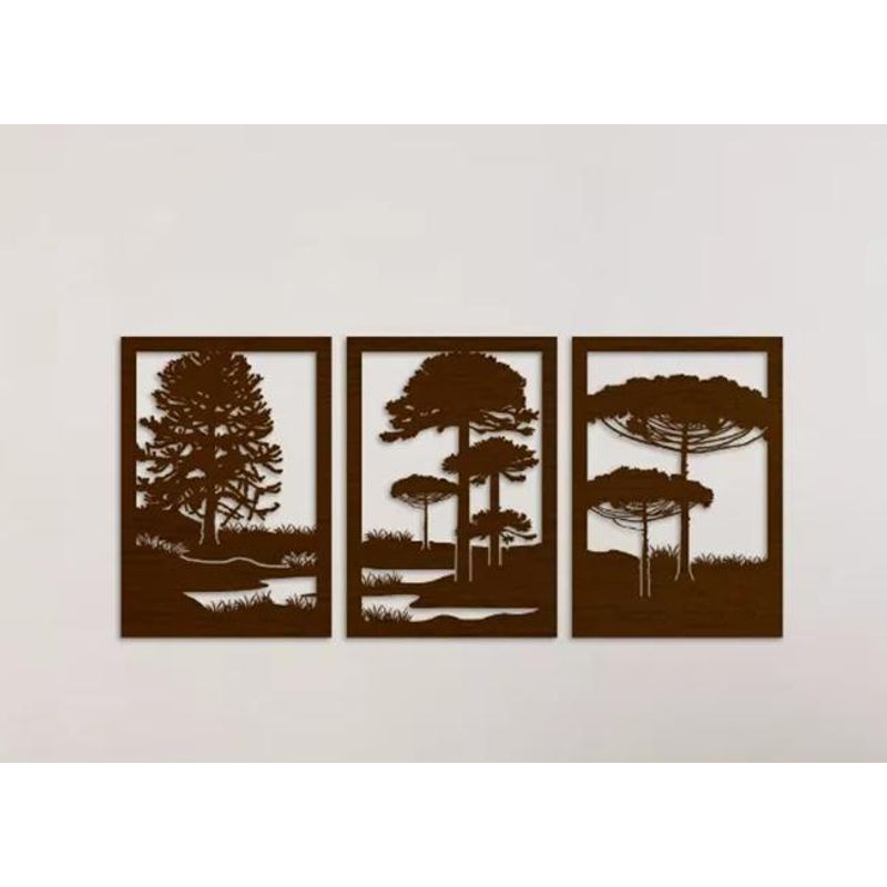 GENERICO - Set de 3 Cuadros Paisaje Árboles Araucarias Roble