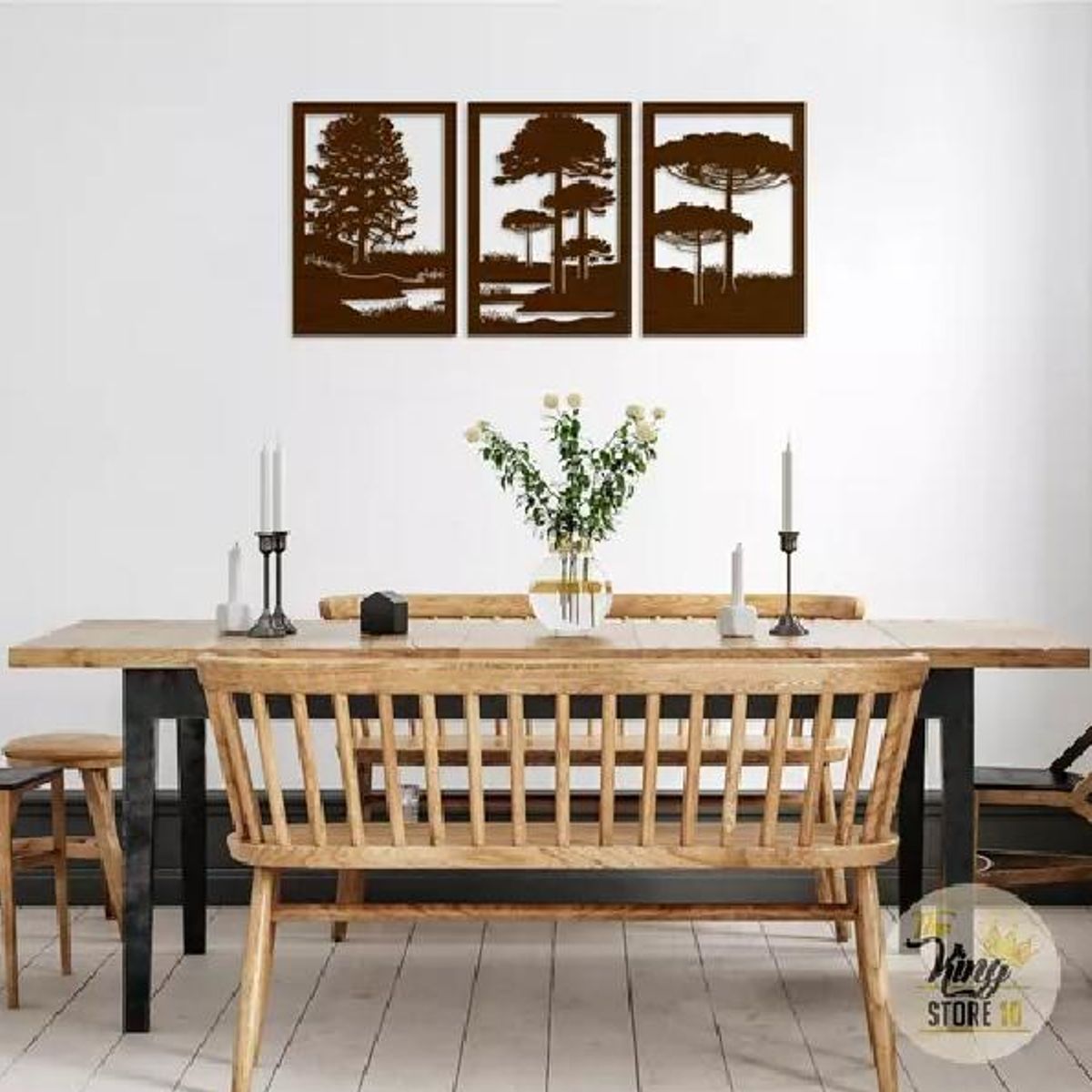 GENERICO - Set de 3 Cuadros Paisaje Árboles Araucarias Roble