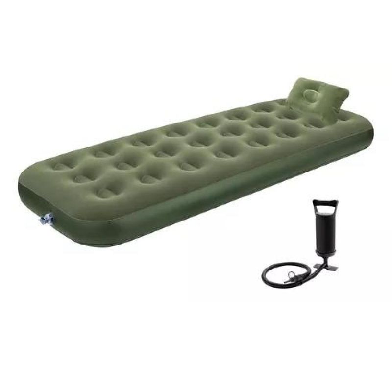 GENERICO - Colchón inflable individual 1 plaza +1 almohada + inflador color verde