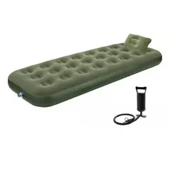 GENERICO - Colchón inflable individual 1 plaza +1 almohada + inflador color verde