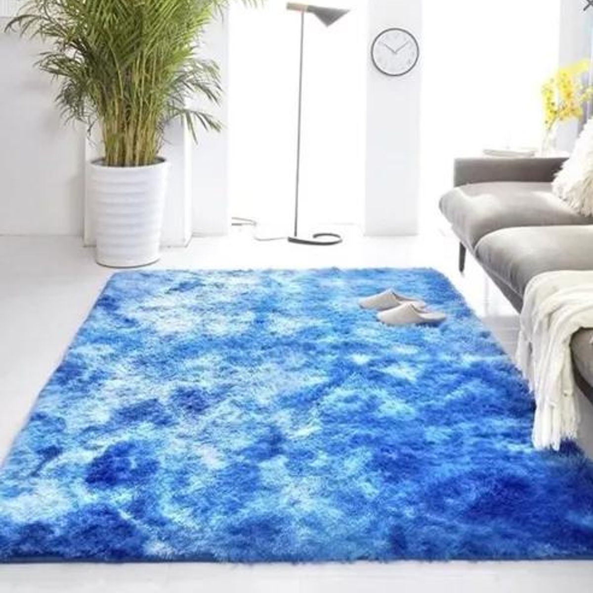 GENERICO - Alfombra Peluda Living Hogar 150x200 cm Azul Jaspeado