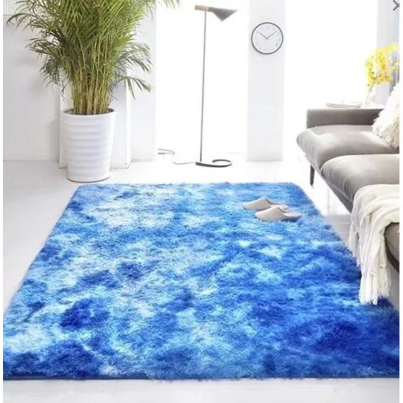 GENERICO - Alfombra Peluda Living Hogar 150x200 cm Azul Jaspeado
