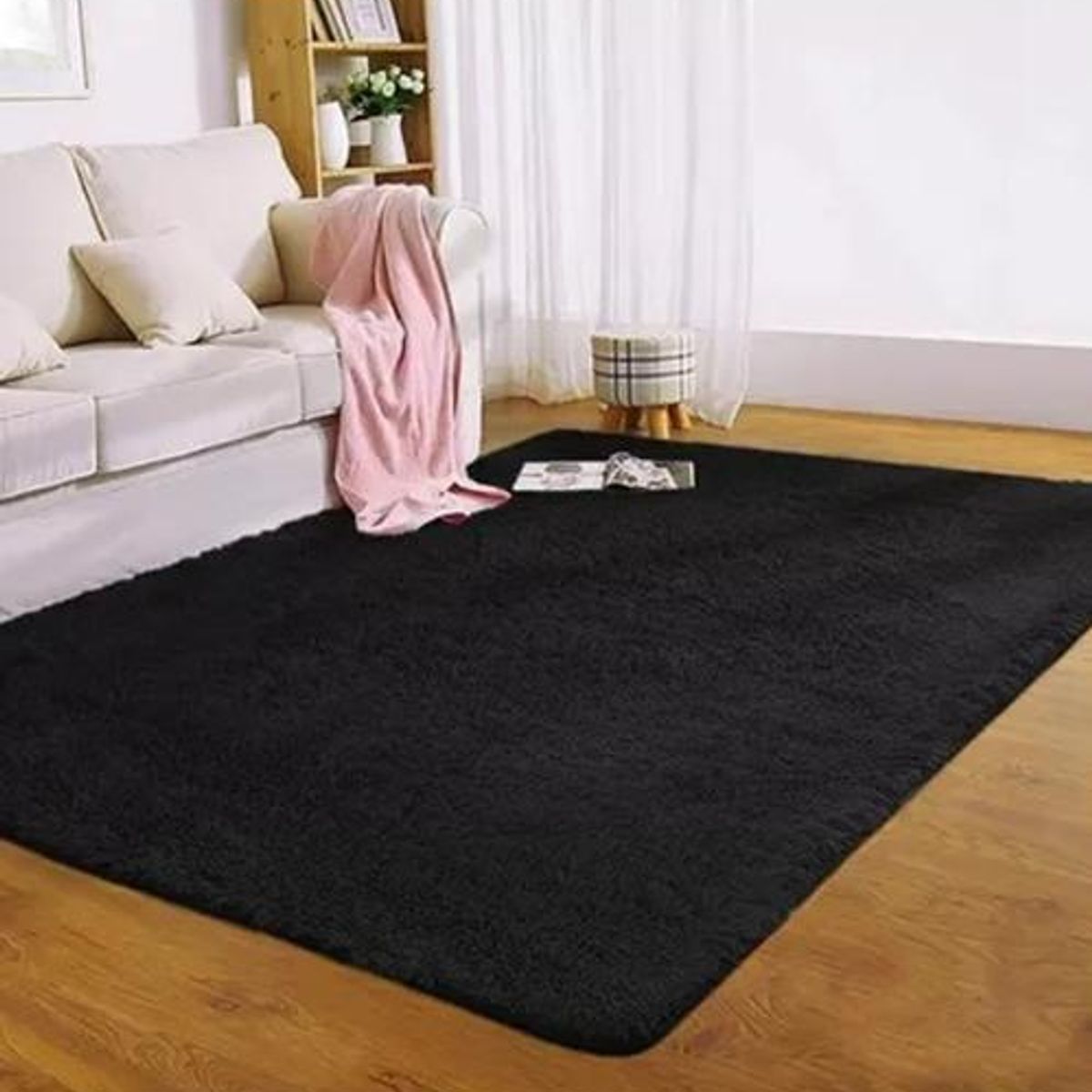 GENERICO - Alfombra Peluda Living Hogar 150x200 cm Negra