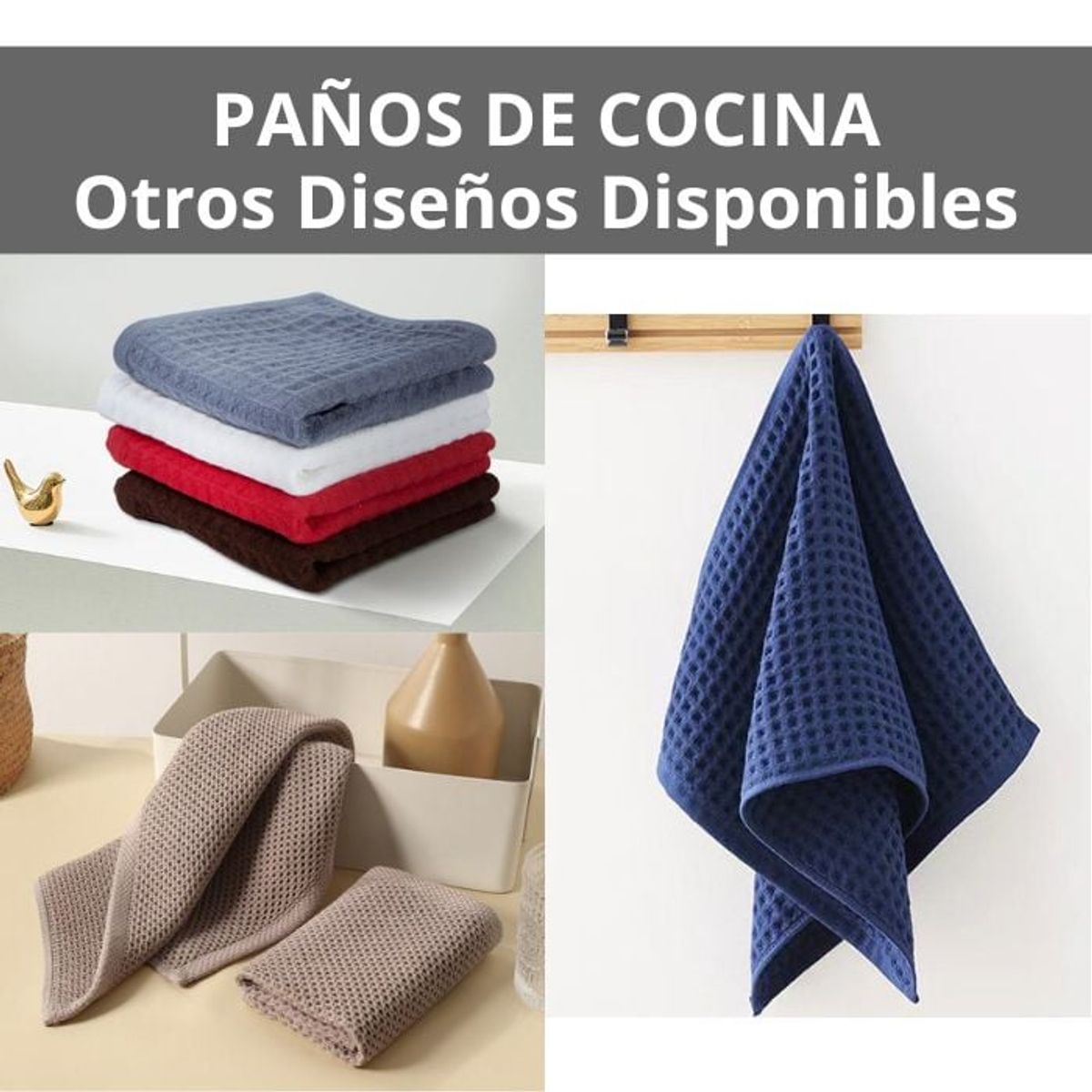 GENERICO - Paño de Cocina 70x34cm Toalla Wafle Algodon 77gr Pack 6 U