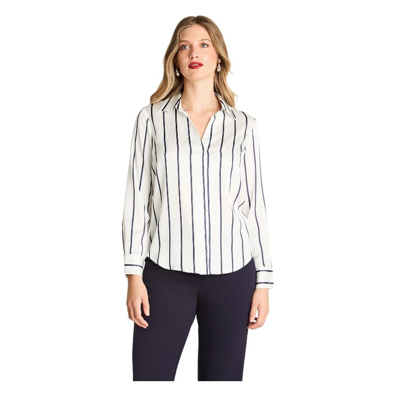 LORENZO DI PONTTI - Blusa Manga Larga Satin Camisera Crudo