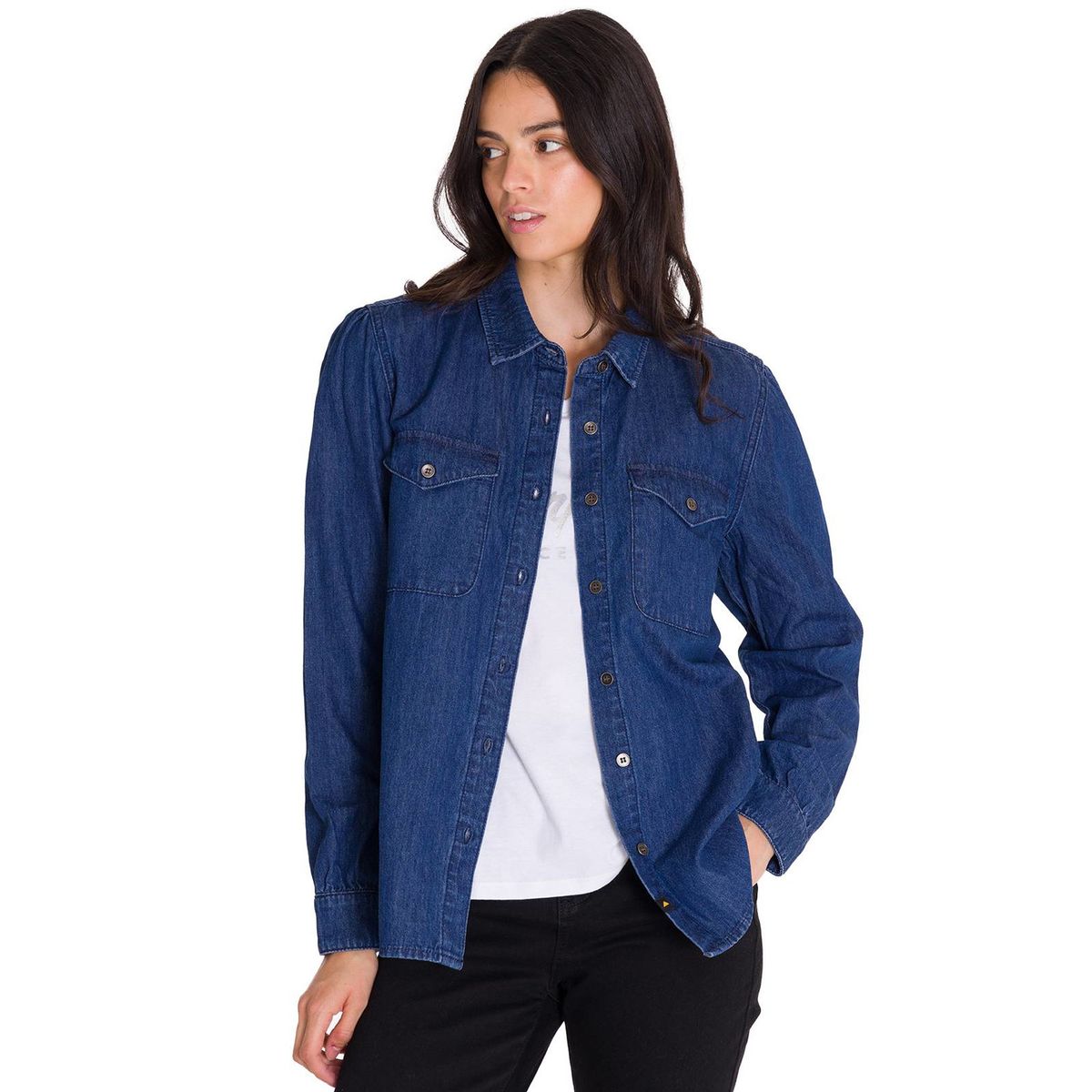 CAT - Camisa Casual Denim Relaxed Mujer Azul CAT