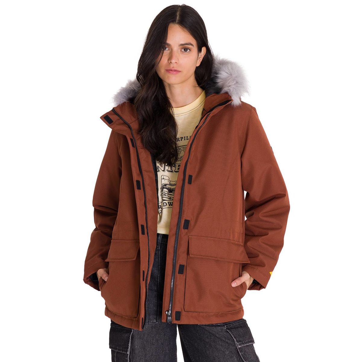 CAT - Chaqueta Mediumweight Faux Fur Mujer Terracota CAT