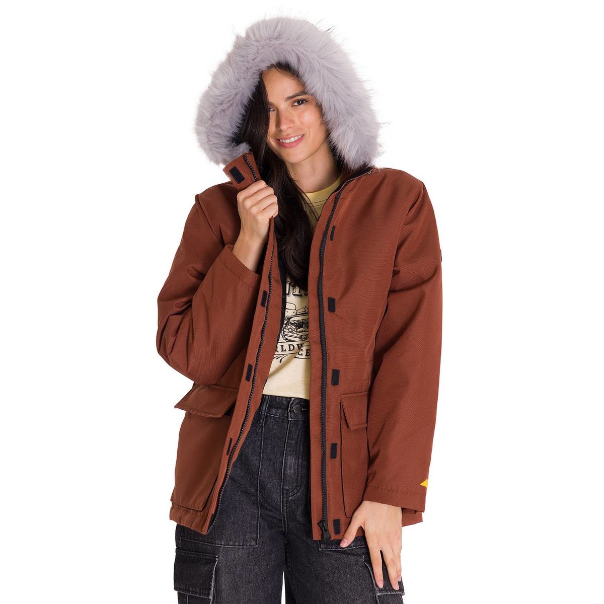 CAT - Chaqueta Mediumweight Faux Fur Mujer Terracota CAT